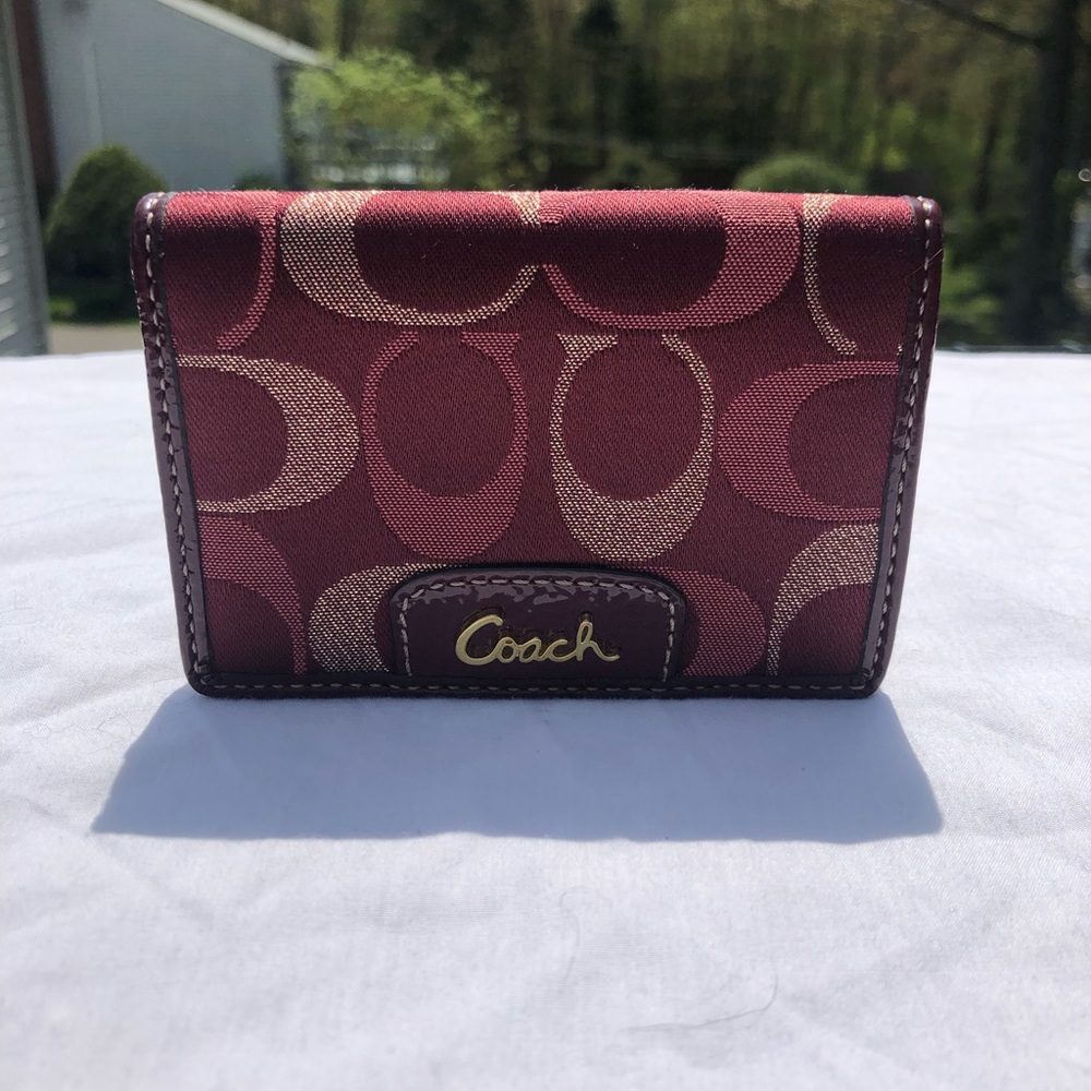 Coach burgundy signature card case/ wallet